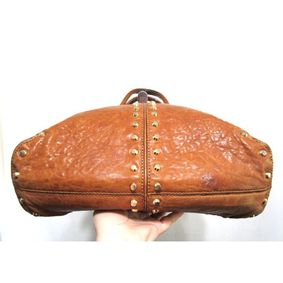 Michael Kors Large Brown Studded Leather Dome Satchel Handbag - Picture 9 of 13